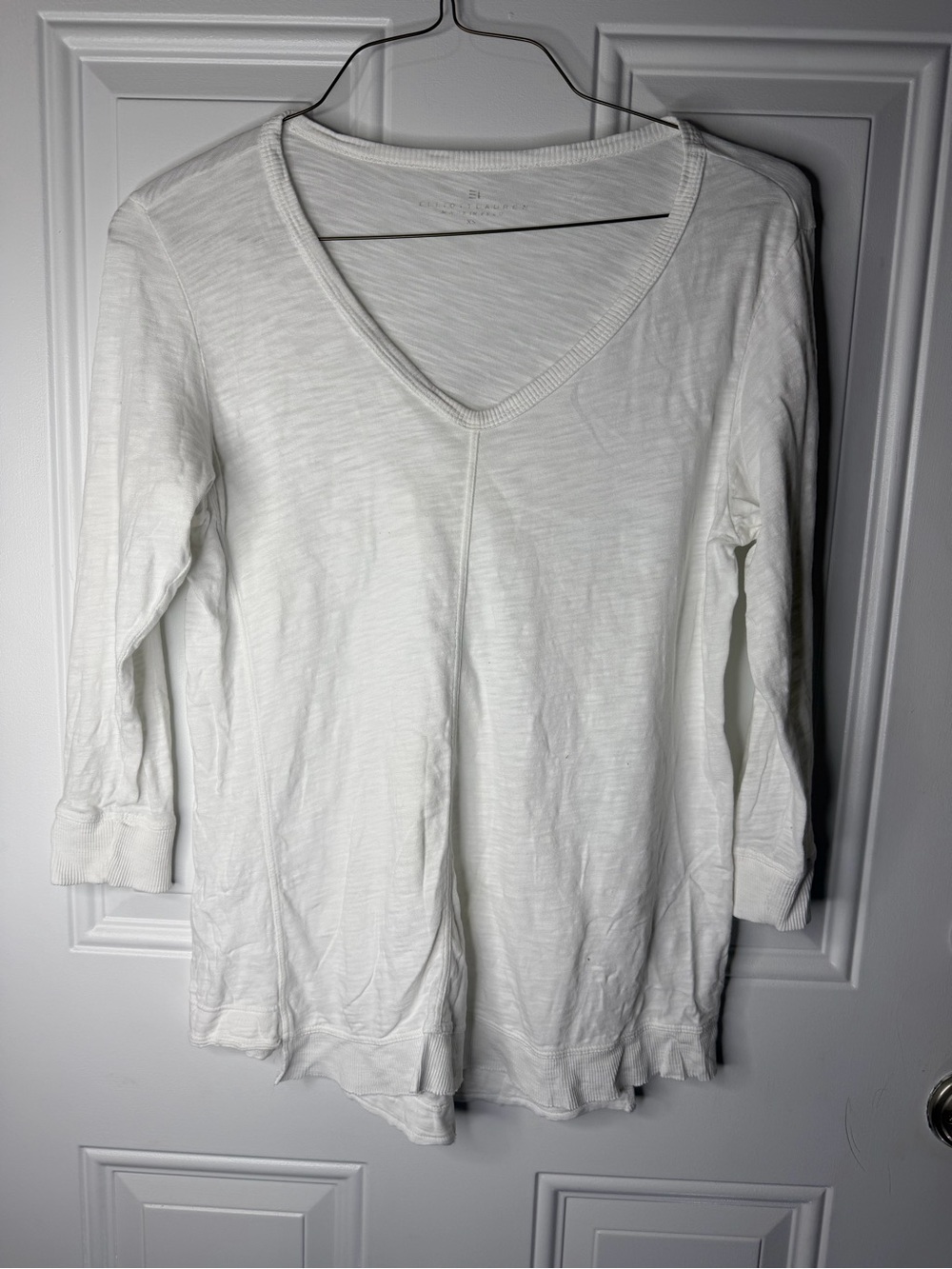 Elliott Lauren Ivory V-Neck Long Sleeve Slub Top